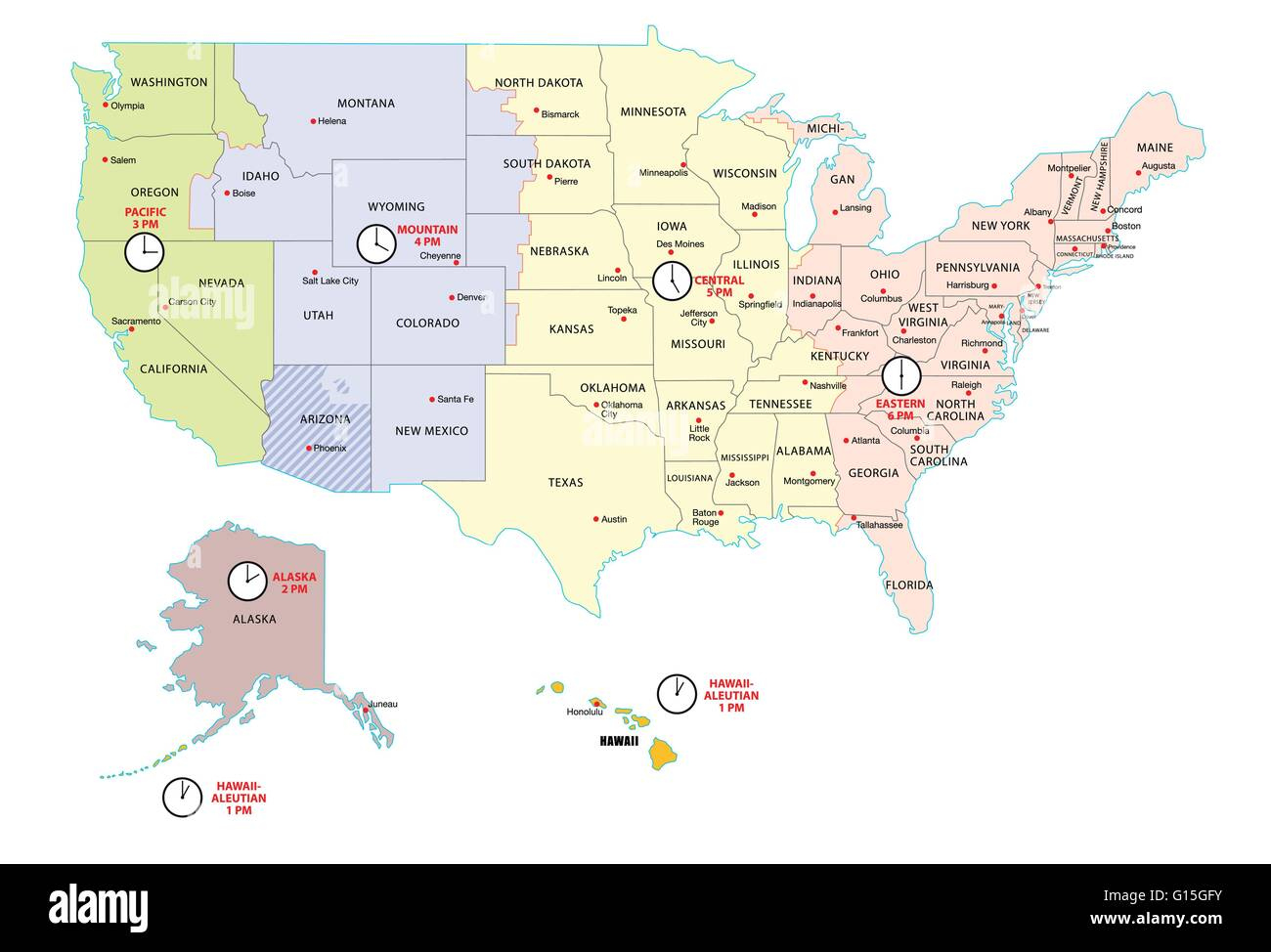 Time Zone Map United States Hi-Res Stock Photography And Images in Free Printable Us Timezone Map With State Names