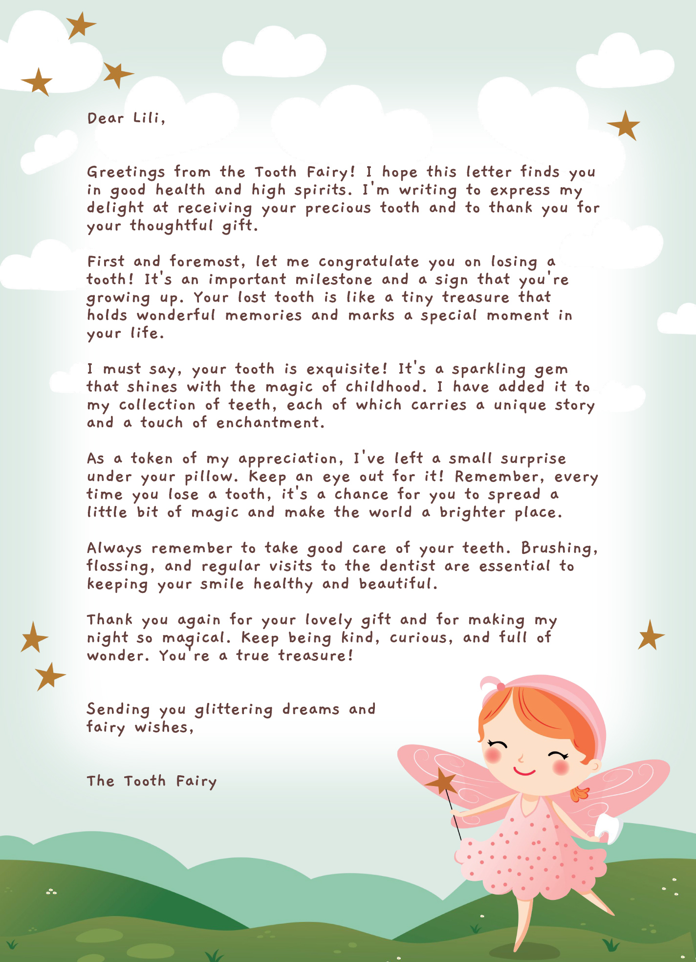 Tooth Fairy Letterhead Free Google Docs Template - Gdoc.io throughout Free Printable Notes From The Tooth Fairy