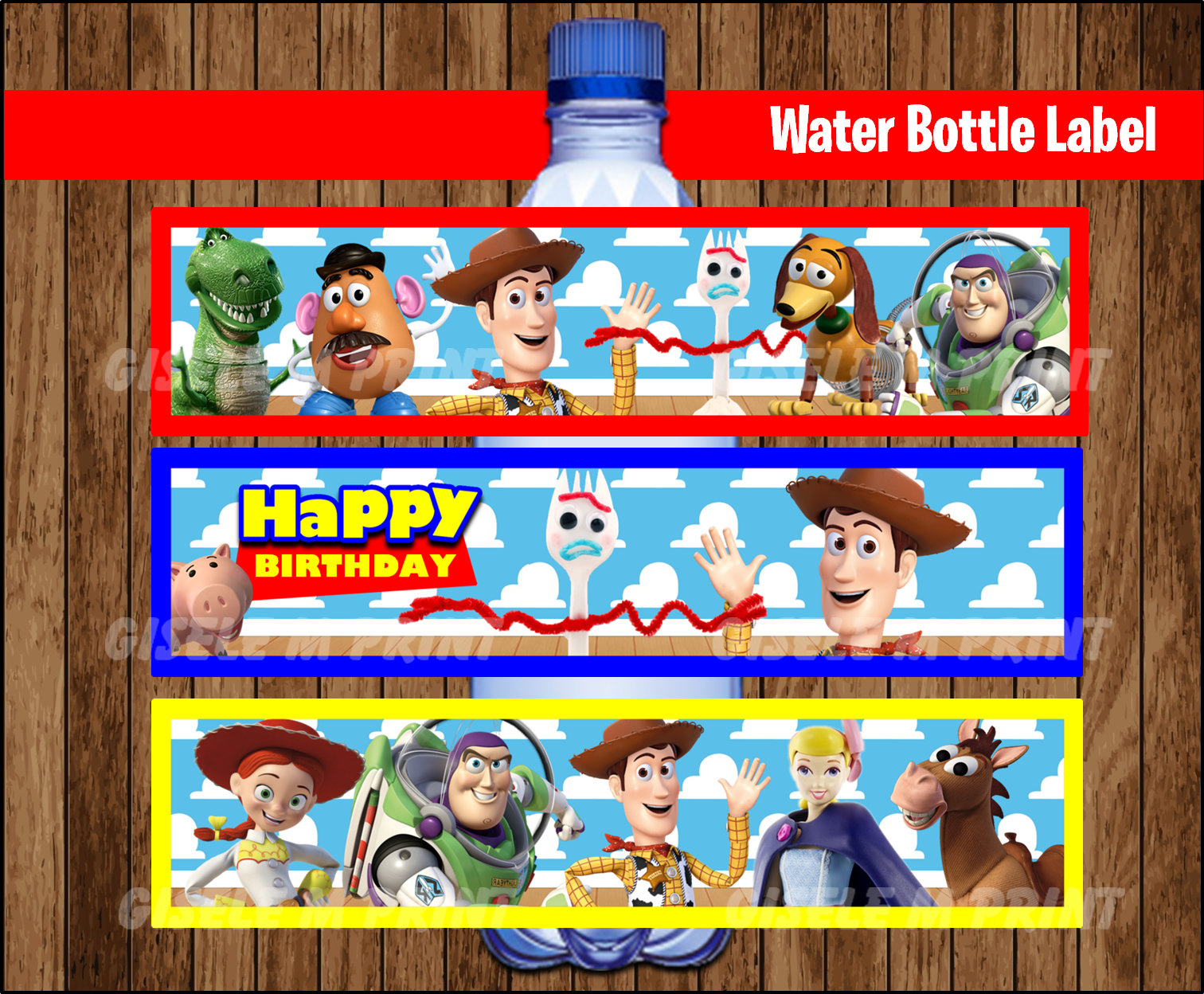 Toy Story 4 Water Bottle Label, Printable Toy Story Water Labels, Toy Story Party Water Instant Download intended for Free Printable Toy Story Water Bottle Labels