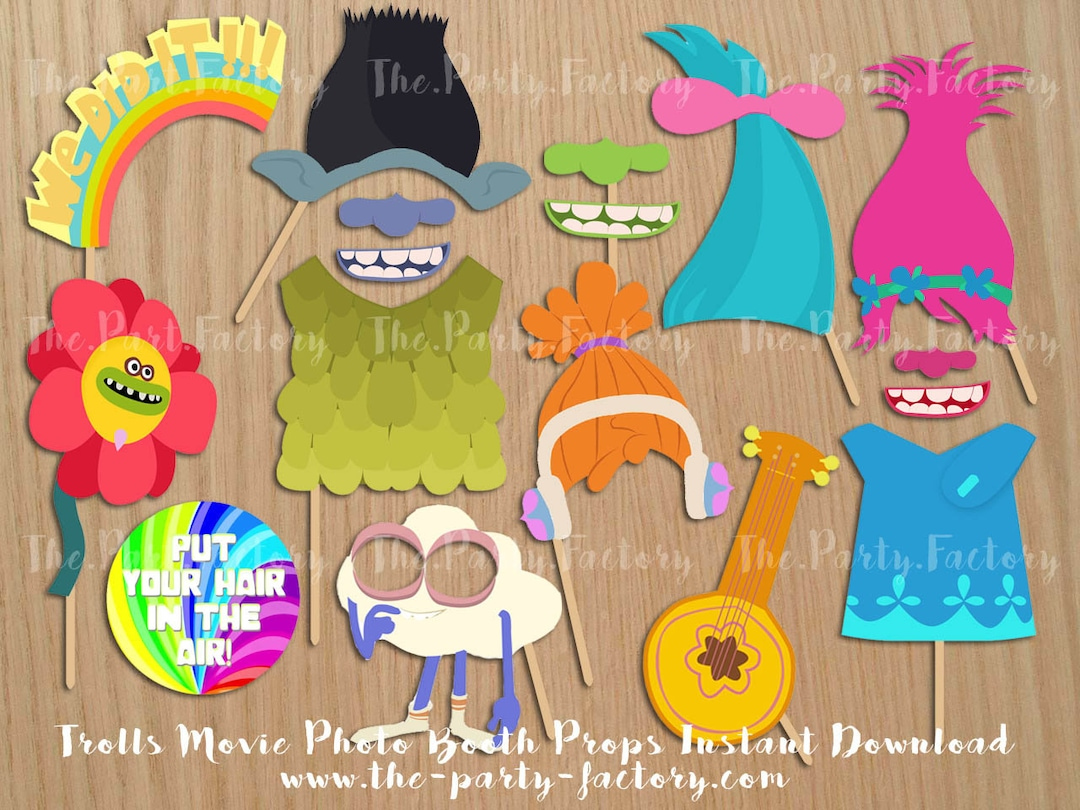 Trolls Themed Photo Booth Props Instant Download, Printables, Digital File - Etsy pertaining to Free Trolls Photo Booth Props Printable