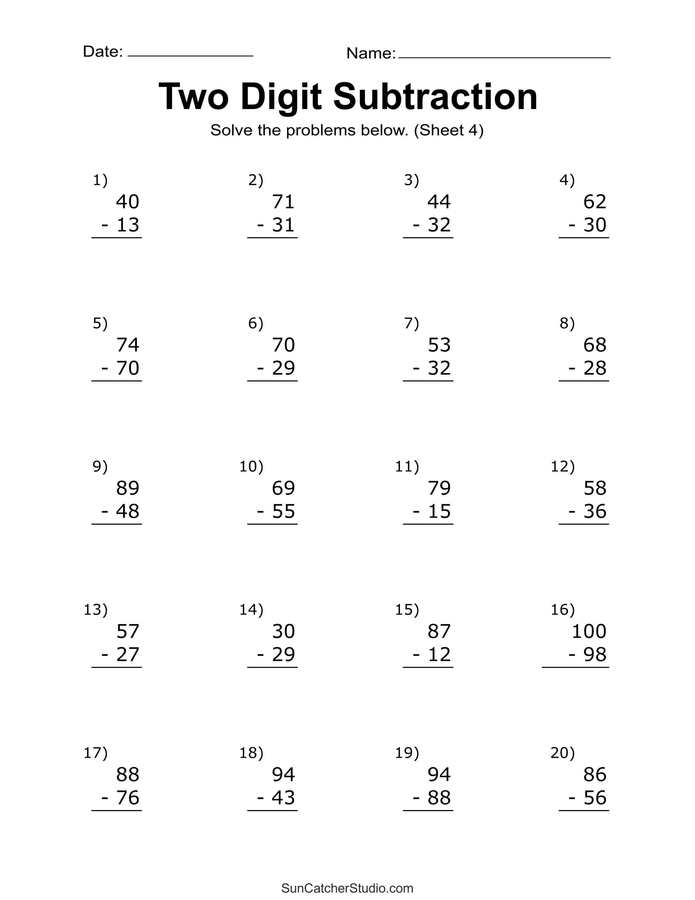 Two-Digit Subtraction Worksheets (Printable Math Drills) – Diy intended for Free Printable Subtraction Worksheets