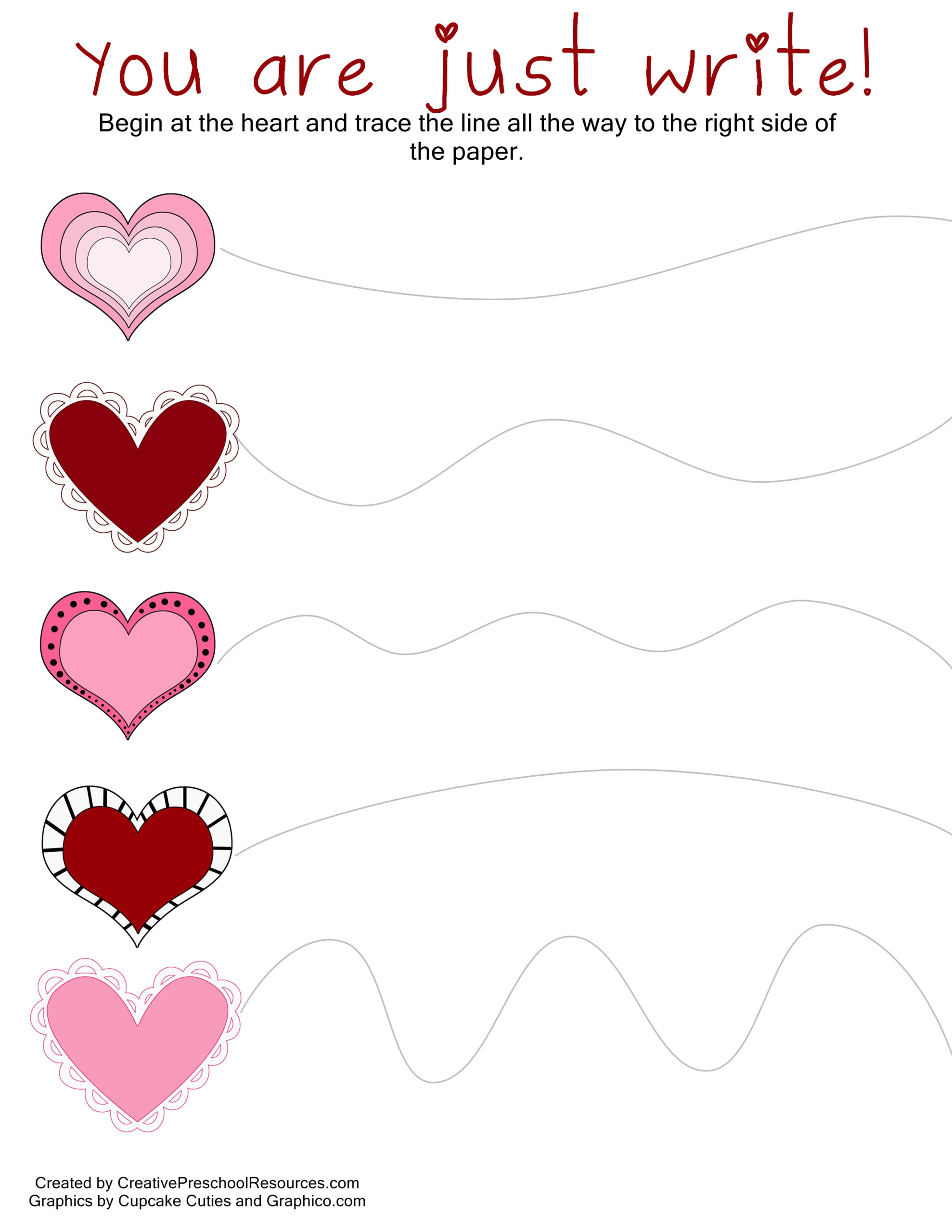 Valentine Trace &amp;amp; Cut Printables | Creative Preschool Resources throughout Free Printable Preschool Valentine Worksheets