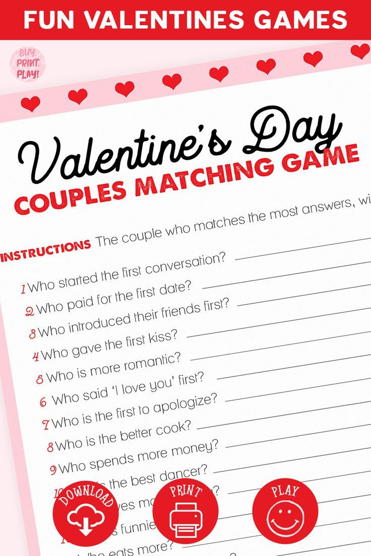 Valentines Couples Game Couple Matching Game Printable Games with Free Printable Valentine Party Games for Adults