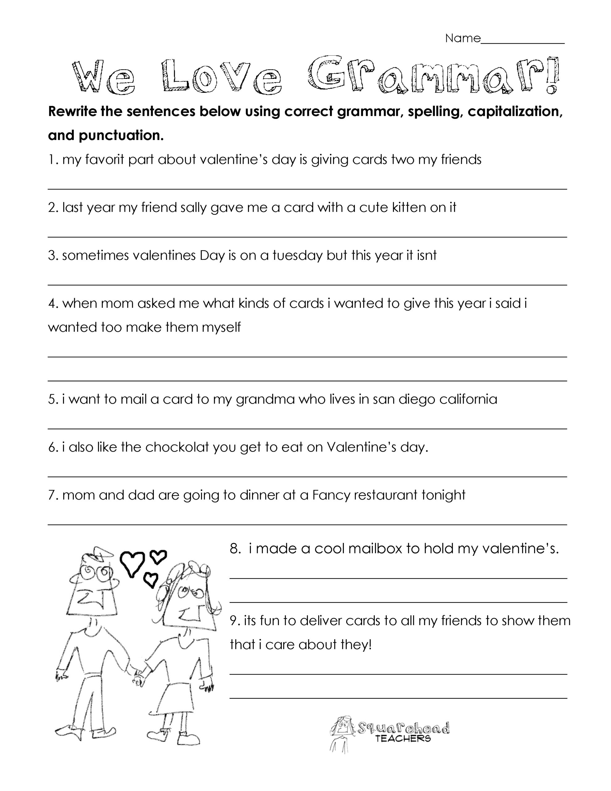 Valentine&amp;#039;S Day Grammar (Free Worksheet For 3Rd Grade And Up with regard to Free Printable Third Grade Grammar Worksheets