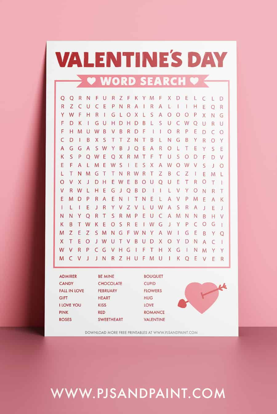 Valentine&amp;#039;S Day Word Search - Free Printable - Pjs And Paint inside Free Printable Valentine Word Games