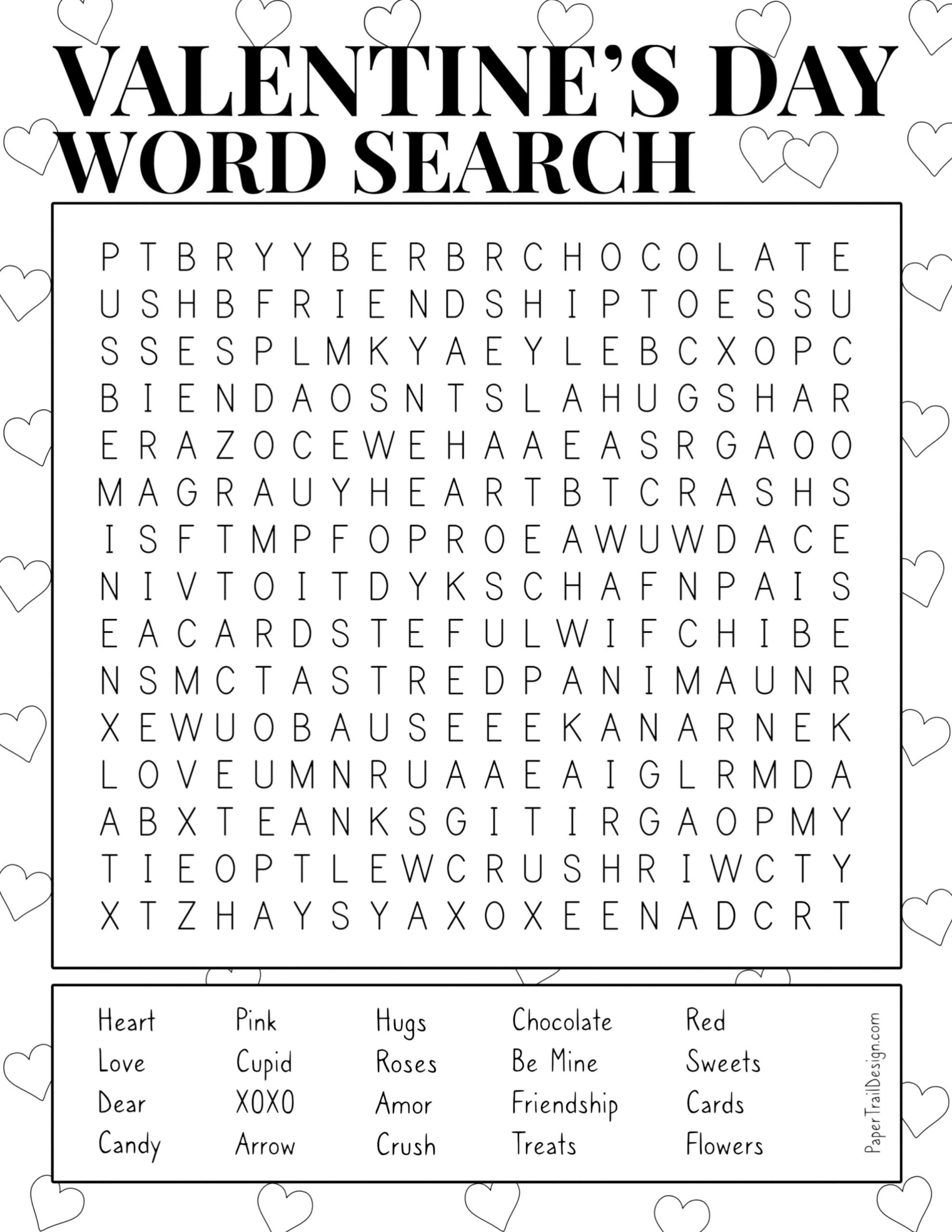 Valentine&amp;#039;S Day Word Search Printable - Paper Trail Design throughout Free Printable Valentine Word Search for Adults