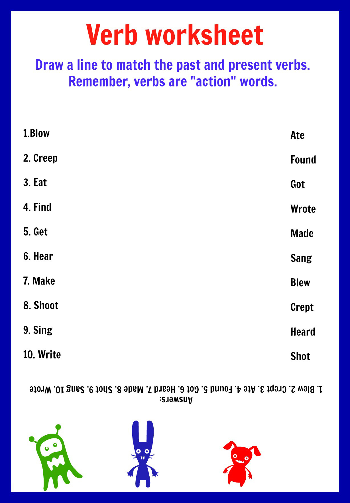 Verbs - Printable - Worksheets pertaining to Free Printable Verb Worksheets