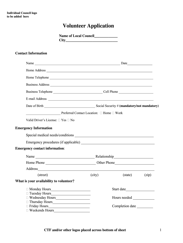 Volunteer Application Template - Fill Online, Printable, Fillable throughout Free Printable Volunteer Forms