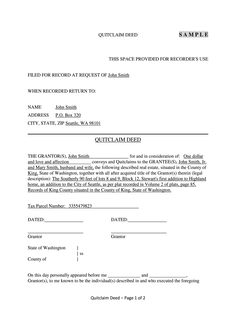 Washington State Quit Claim Deed Pdf - Fill Online, Printable within Free Printable Quit Claim Deed Washington State Form