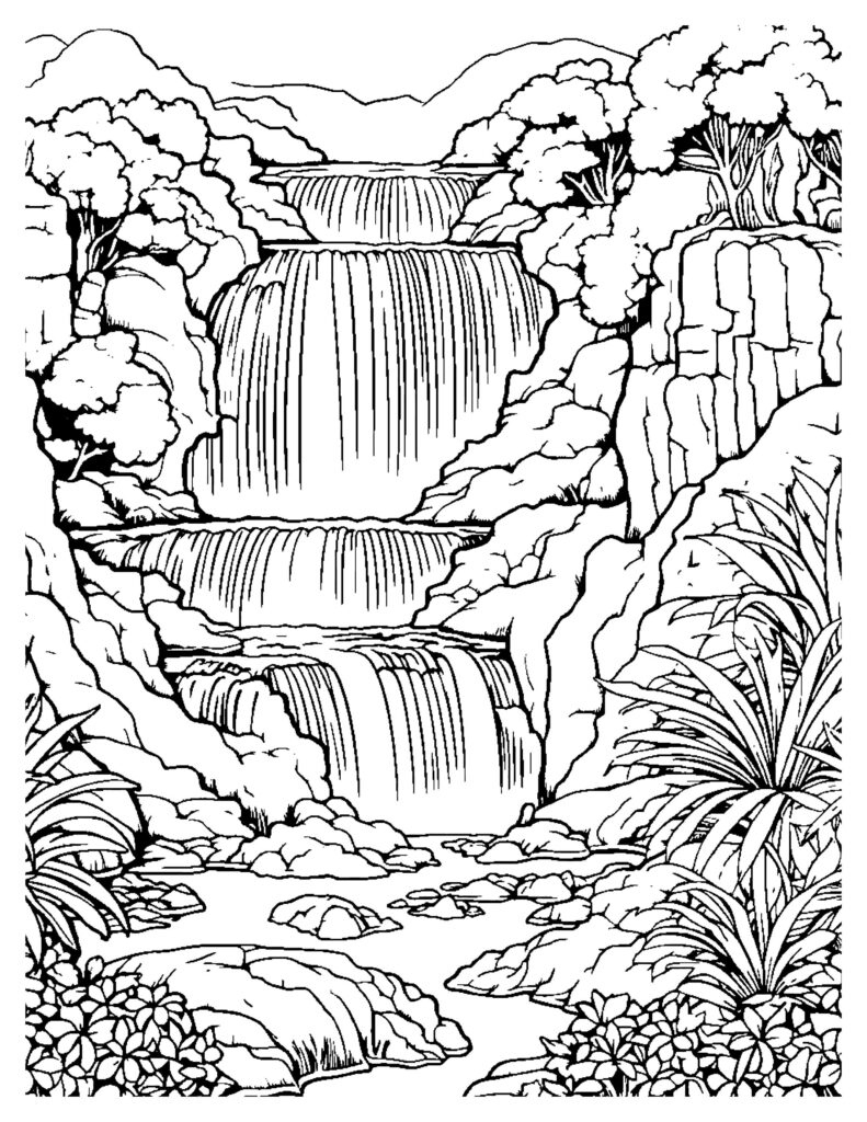 Waterfall Coloring Pages: Printable Scenes Of Natural Beauty regarding Free Printable Waterfall Coloring Pages