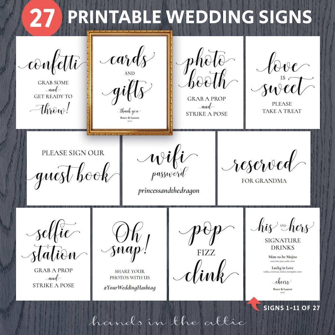 Wedding Signs Printable Package Set Bundle, Pack Of 8X10 Sign For intended for Free Printable Wedding Signs