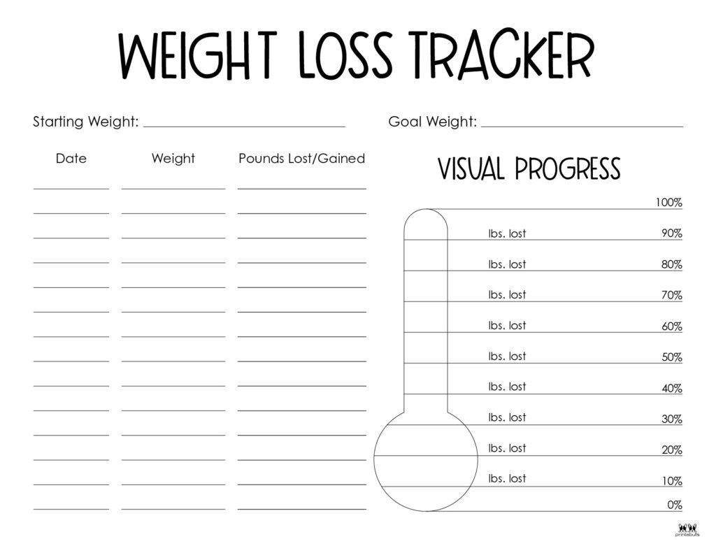 Weight Loss Trackers - 29 Free Printables | Printabulls inside Free Printable Weight Loss Graph Chart