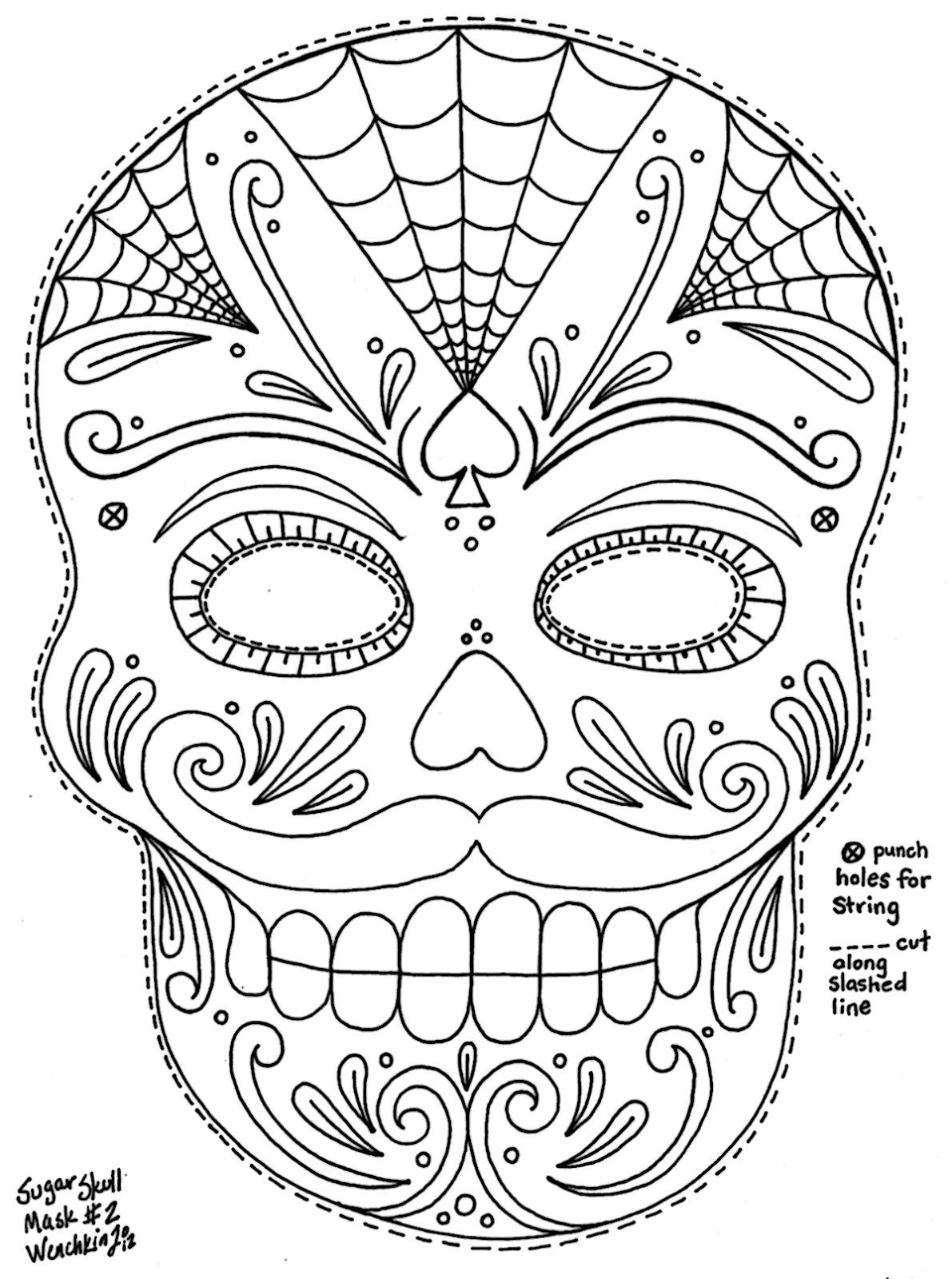 Wenchkin&amp;#039;S Coloring Pages - Moustached Sugar Skull Mask | Skull regarding Free Printable Sugar Skull Day Of The Dead Mask