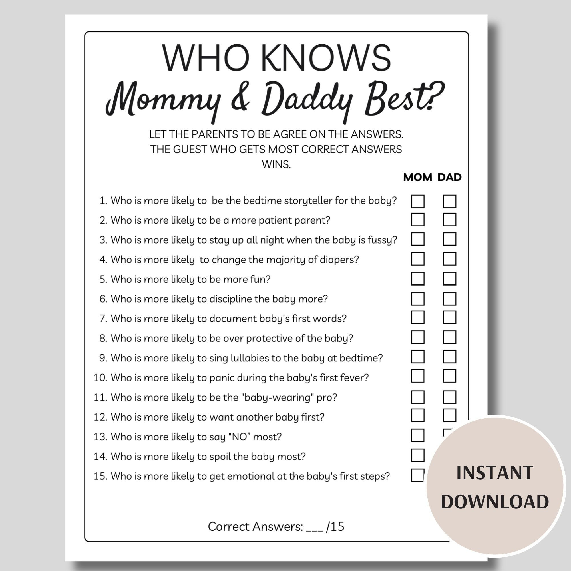 Who Knows Mommy Best Baby Shower Game Free Printable - Shop On for Who Knows Mommy And Daddy Best Free Printable