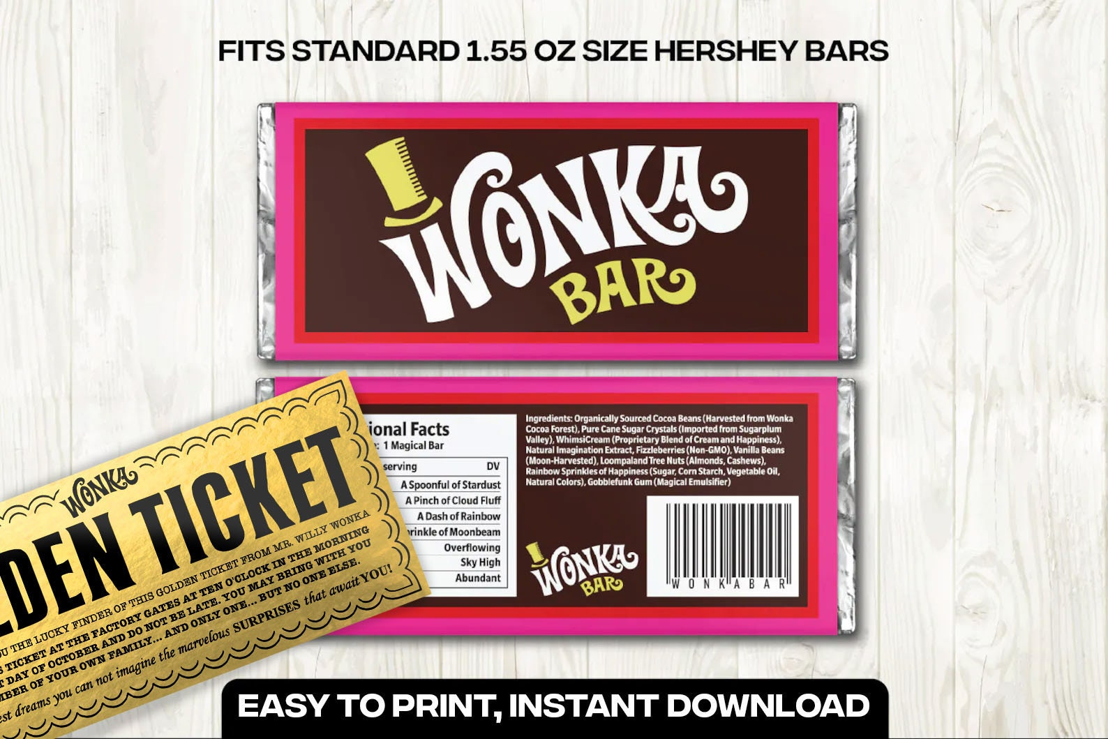 Wonka Chocolate Bar Label Digital Pdf For Hershey&amp;#039;S 1.55Oz Diy with Wonka Bar Wrapper Printable Free