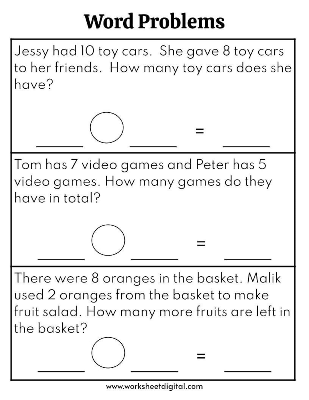 Word Problems Worksheet For 1St Grade, 2Nd Grade, Math Worksheet for Free Printable Math Worksheets Word Problems First Grade