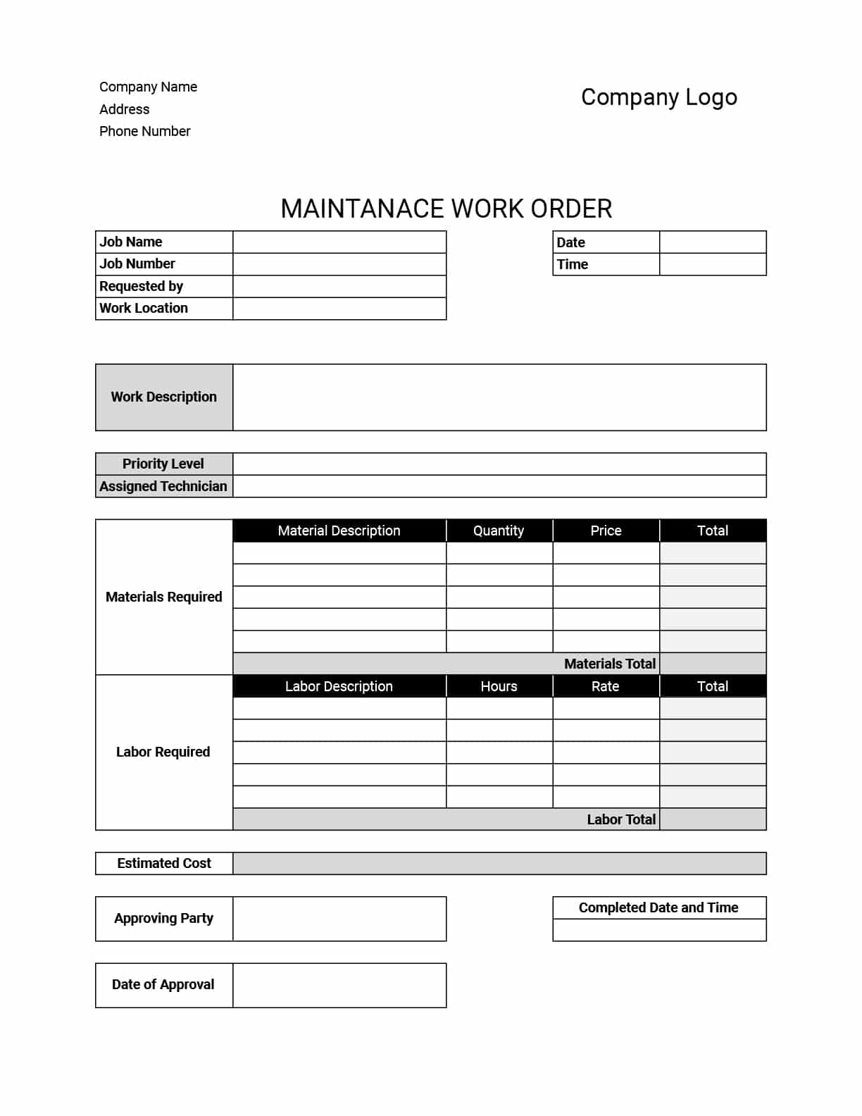 Work Order Templates: Download &amp;amp; Print For Free! within Free Printable Work Order Template