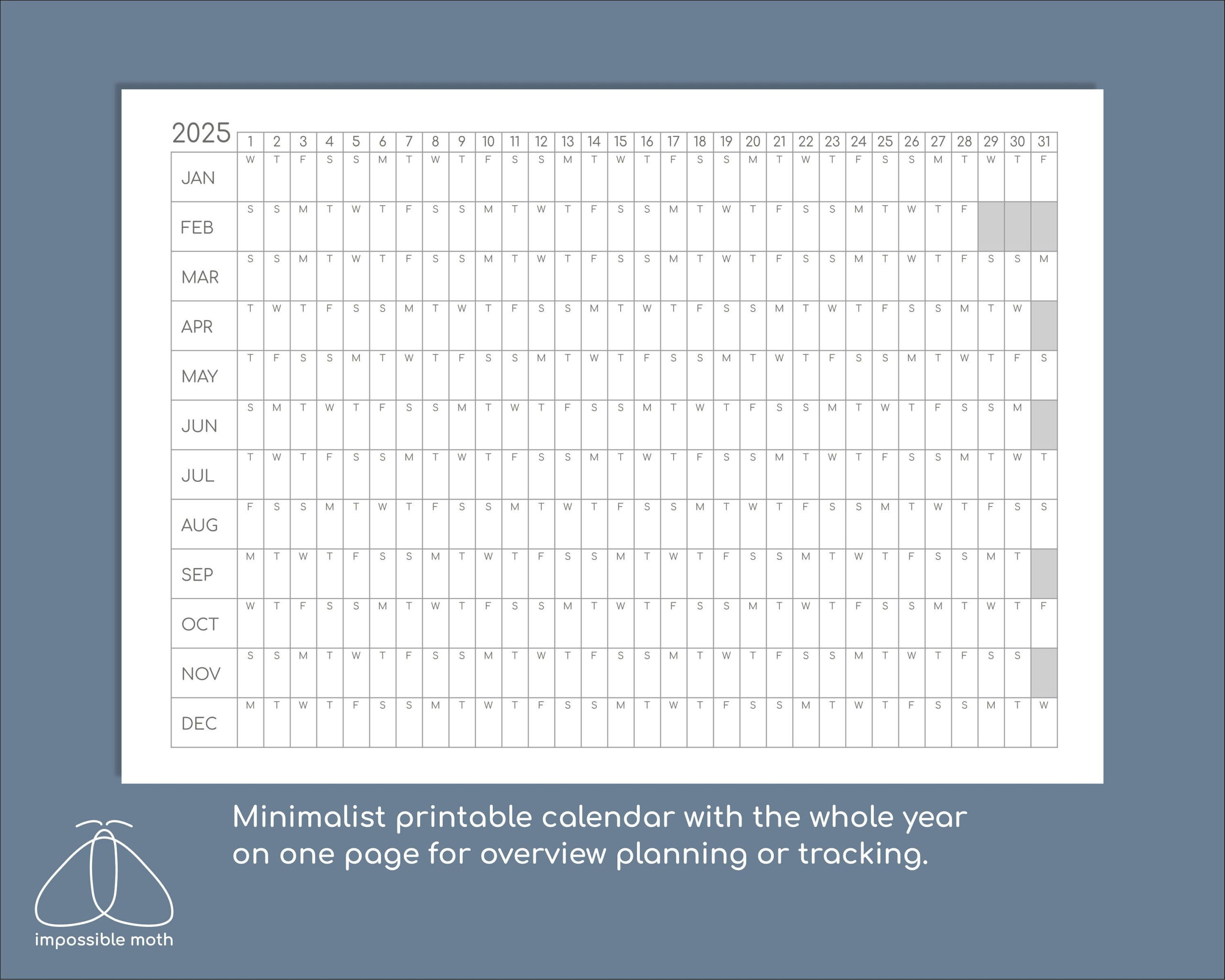 Yearly Overview Printable 2025 Calendar, Year Tracker On One Page regarding Free Printable Organizer 2025