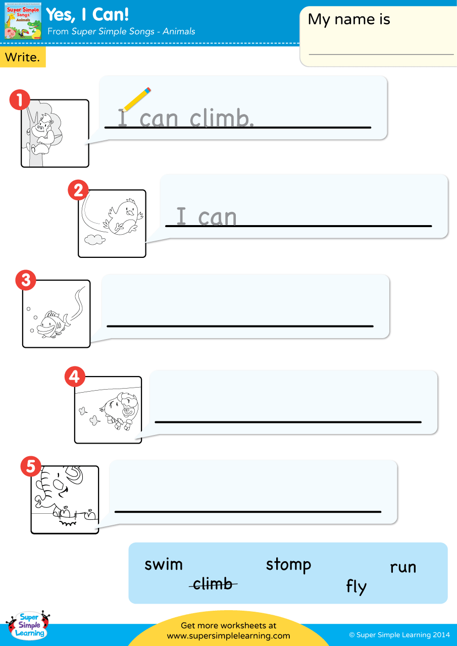 Yes, I Can! Worksheet - Write The Sentence - Super Simple intended for Free Printable Simple Sentences Worksheets