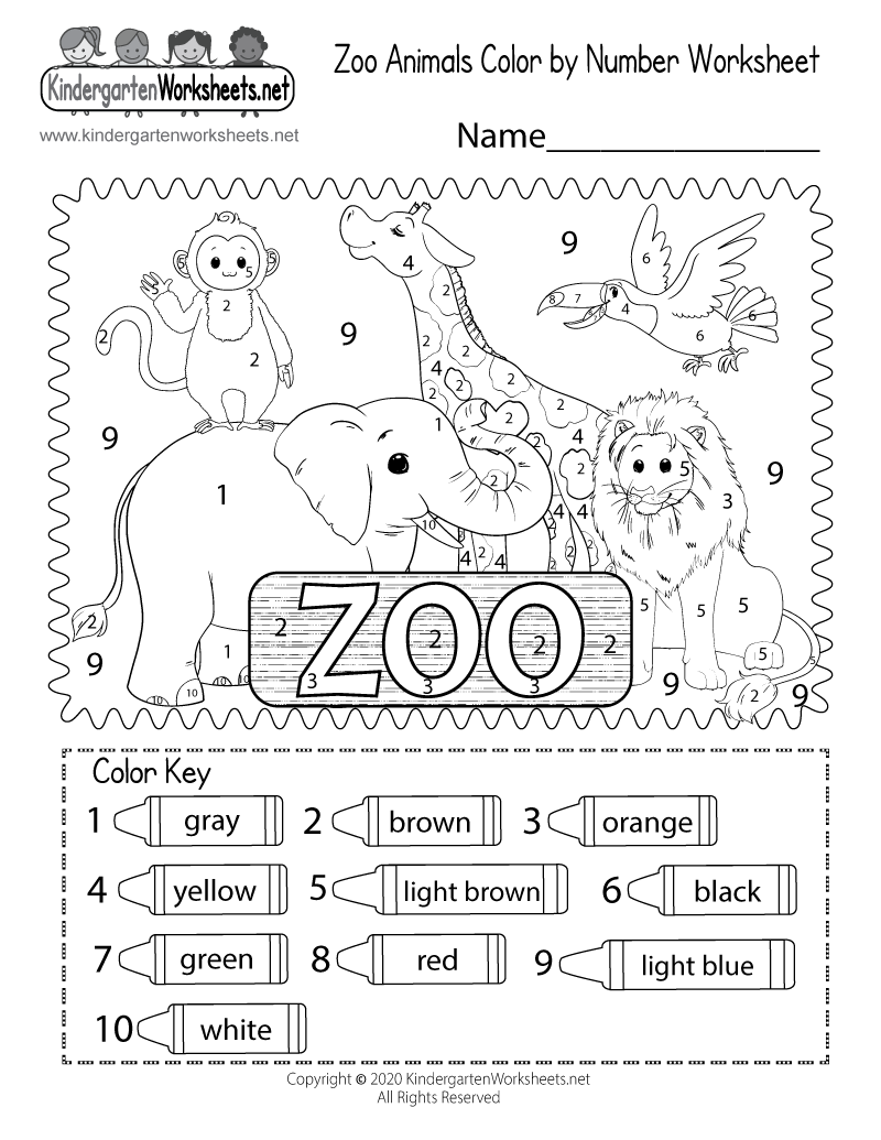 Zoo Animals Colornumber Worksheet within Free Zoo Printables for Preschool